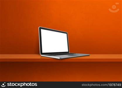 Laptop computer on orange shelf background. 3D Illustration. Laptop computer on orange shelf background
