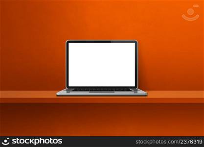 Laptop computer on orange shelf background. 3D Illustration. Laptop computer on orange shelf background
