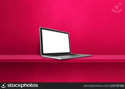 Laptop computer on pink shelf background. 3D Illustration. Laptop computer on pink shelf background
