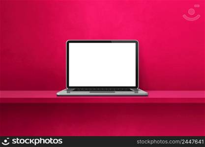 Laptop computer on pink shelf background. 3D Illustration. Laptop computer on pink shelf background