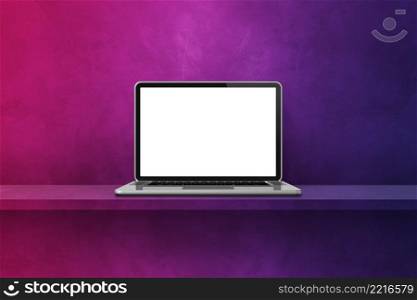 Laptop computer on purple shelf background. 3D Illustration. Laptop computer on purple shelf background
