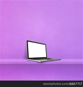 Laptop computer on purple shelf. Square background. 3D Illustration. Laptop computer on purple shelf. Square background