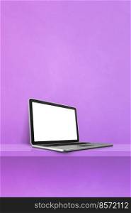 Laptop computer on purple shelf. Vertical background. 3D Illustration. Laptop computer on purple shelf. Vertical background