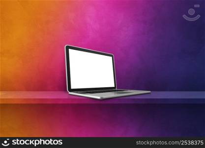 Laptop computer on rainbow shelf background. 3D Illustration. Laptop computer on rainbow shelf background