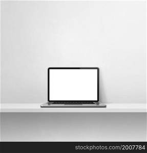 Laptop computer on white concrete shelf. Square background. 3D Illustration. Laptop computer on white concrete shelf. Square background
