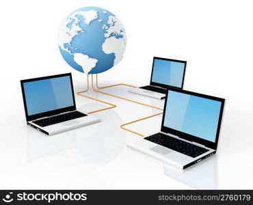 Laptop connected to world wide webNote: All Devices design and all screen interface graphics in this picture are designed by the contributor him self.Maps courtesy: NASA and CIA World Databank II