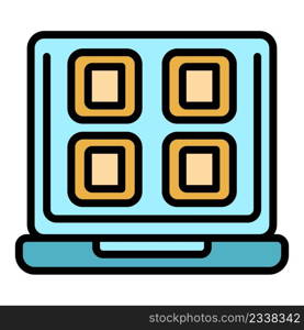 Laptop ebook icon. Outline laptop ebook vector icon color flat isolated. Laptop ebook icon color outline vector