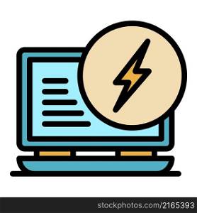 Laptop energy icon. Outline laptop energy vector icon color flat isolated. Laptop energy icon color outline vector