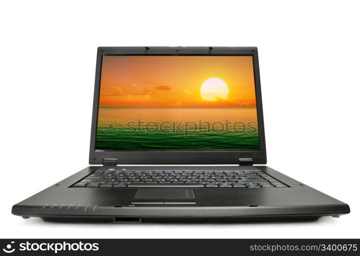 laptop isolated on a white. I am the author photos shown on the screen of a laptop.