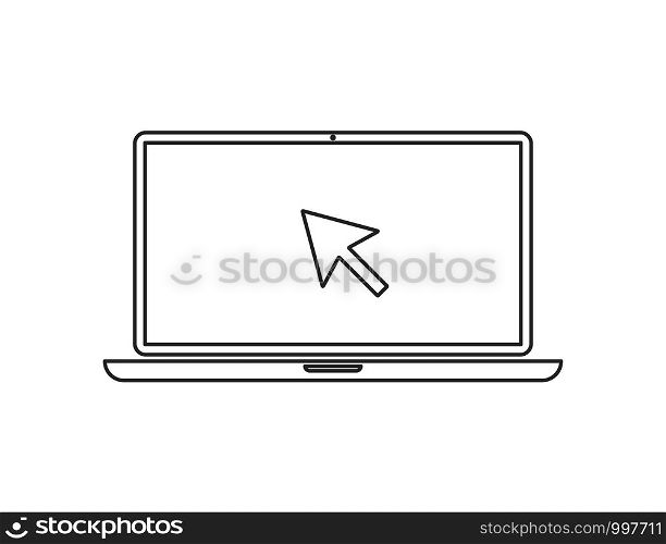 Laptop linear with pointer in flat style. Linear icon. Vector flat illustration. Mobile internet technology. Digital vector illustration. EPS 10. Laptop linear with pointer in flat style. Linear icon. Vector flat illustration. Mobile internet technology. Digital vector illustration.