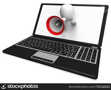 Laptop Loud Hailer Showing Internet Announcements Messages Or Information