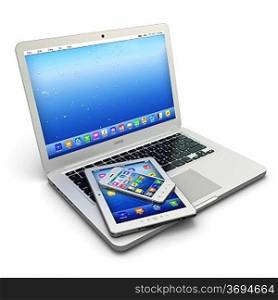 Laptop, mobile phone and digital tablet pc. 3d