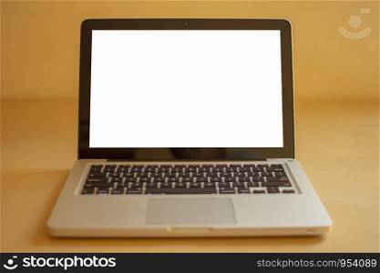 Laptop mockup on a yellow tablet with a white screen