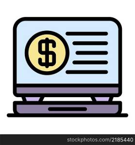 Laptop money icon. Outline laptop money vector icon color flat isolated. Laptop money icon color outline vector