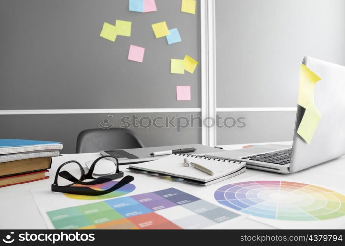 laptop office desk with notebook chair