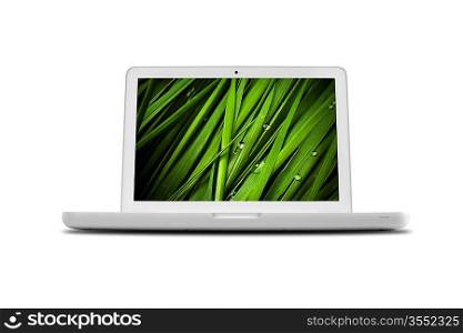 laptop on white background ,picture on screen made by me