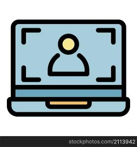 Laptop screen record icon. Outline laptop screen record vector icon color flat isolated. Laptop screen record icon color outline vector