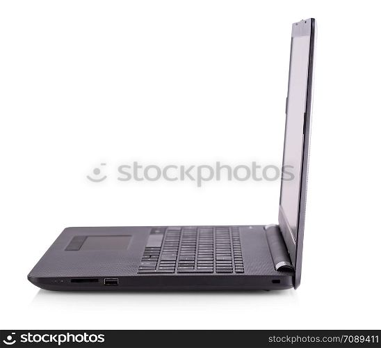 Laptop sideways. Isolated on white background