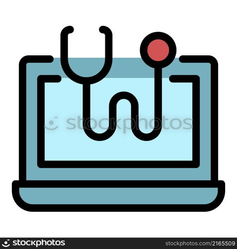 Laptop stethoscope icon. Outline laptop stethoscope vector icon color flat isolated. Laptop stethoscope icon color outline vector