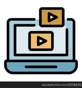 Laptop video blog icon. Outline laptop video blog vector icon color flat isolated. Laptop video blog icon color outline vector
