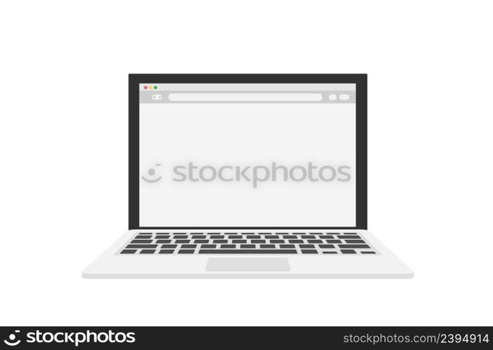 Laptop with blank browser window in a flat design. Stock vector. Laptop with blank browser window in a flat design