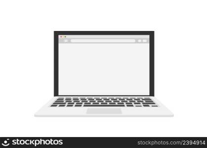 Laptop with blank browser window in a flat design. Stock vector. Laptop with blank browser window in a flat design