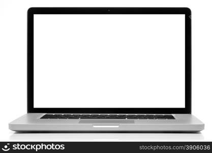 Laptop with blank screen isolated on white