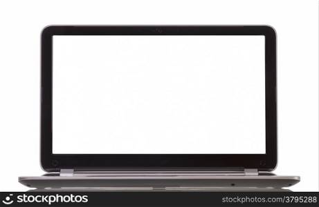 laptop with blank white screen on white background