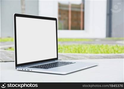 laptop with blank white screen walkway. High resolution photo. laptop with blank white screen walkway. High quality photo
