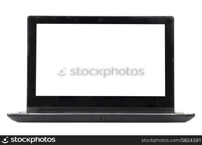 Laptop with empty screen isolated on white. Front view.