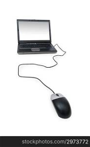 Laptop with mouse isolated on the white background