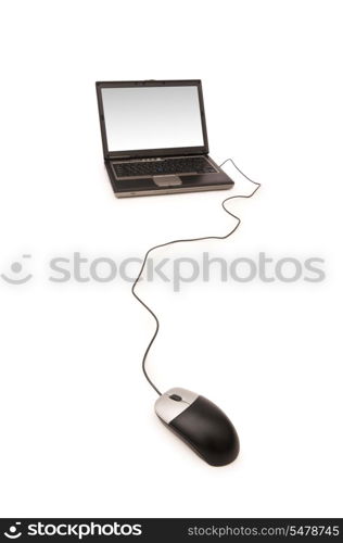 Laptop with mouse isolated on the white background