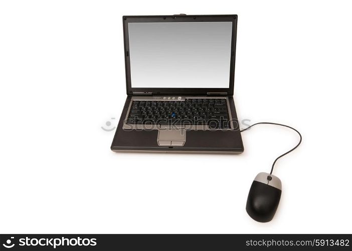 Laptop with mouse isolated on the white background