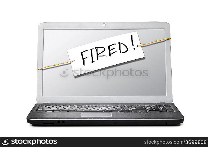 laptop with note about dismissal