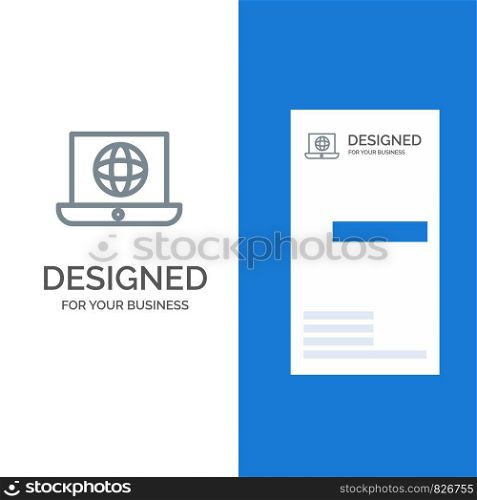 Laptop, World, Globe, Technical Grey Logo Design and Business Card Template