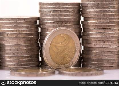 large amount of two Euro money coins.