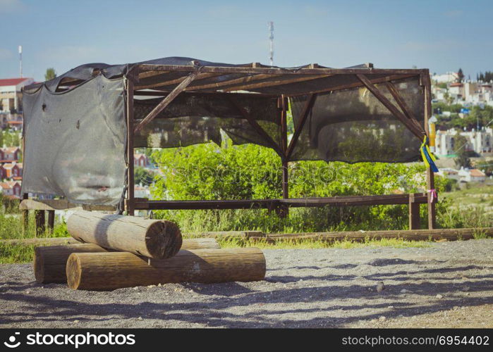 Large canopy tent in camping adventure park.