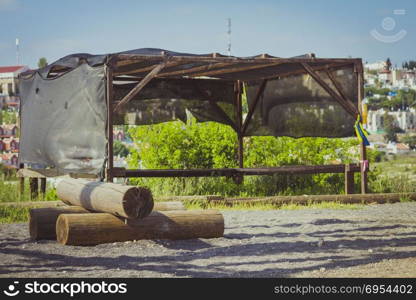 Large canopy tent in camping adventure park.