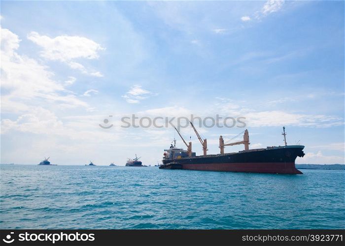 Large cargo ship. Large ship moored in the sea.