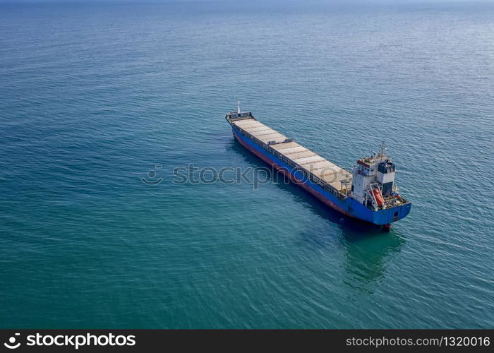 Large container ship at sea. Aerial top view of cargo container ship vessel import export container sailing.