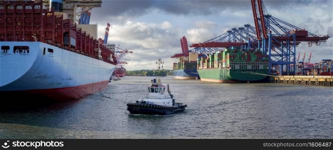 large container terminal in Hamburg in good weather