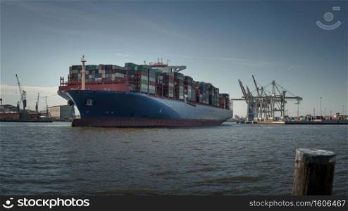 Large Container Vessel in the Port of Hamburg