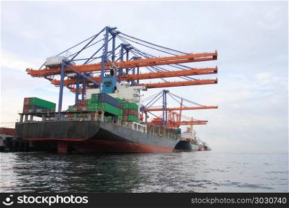Large crane for loading and unloading.. Large crane for loading and unloading in sea port on the day time.
