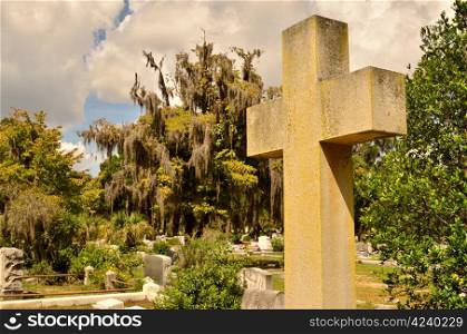 Large cross momument in cemetery