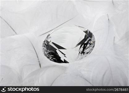 Large diamond wrapped in white feathers