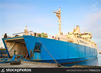 Large Ferry boat in Kerch sea port. Crimea. Ferry between port Crimea, Kerch, and port Caucasus.