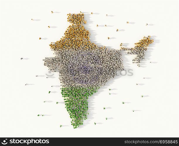 Large group of people forming India map concept. 3d illustration