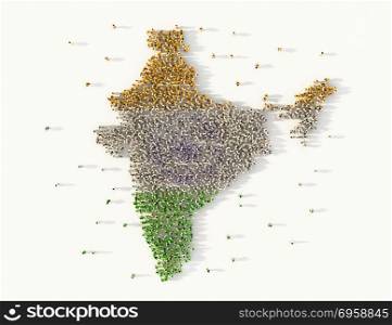 Large group of people forming India map concept. 3d illustration