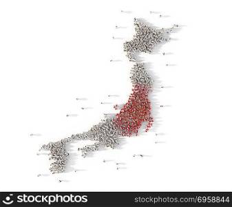 Large group of people forming Japan map concept. 3d illustration
