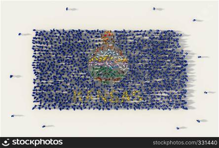 Large group of people forming Kansas flag map in The United States of America, USA, in social media and community concept on white background. 3d sign symbol of crowd illustration from above